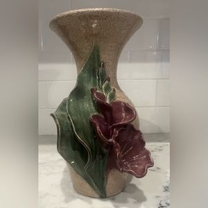 Vintage 9” Jana Kozon Hand Thrown Art Pottery,  3-D Flower Vase, Signed Kausalik